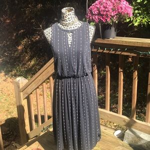 Loft Black Keyhole Dress Red Wht Blu Dotted Lines